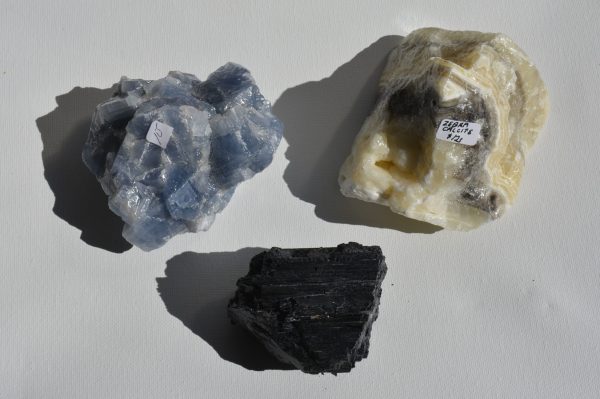 Calcite (Blue, Zebra) and Black Tourmaline  A-71